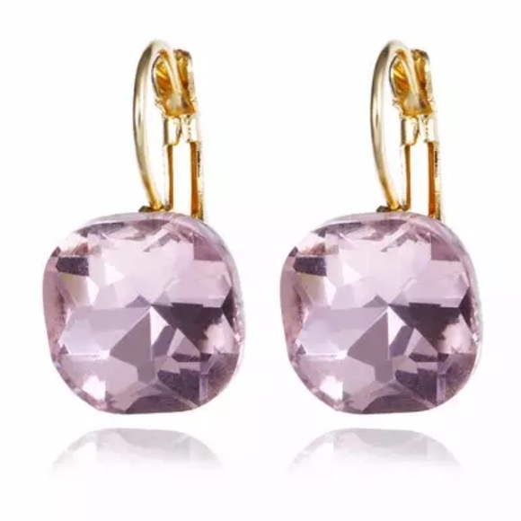 Jewelry - 5/$25 Pink Crystal Square Drop Stud Earrings